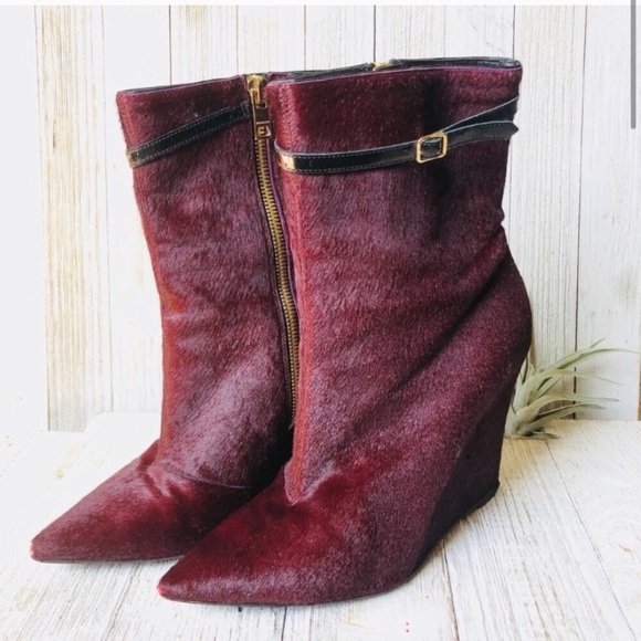 burgundy wedge ankle boots